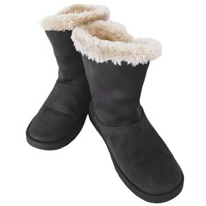 Joe Boxer Winter Boots Women 7 Dark Gray Faux Suede Fur Trim Winter Shoes